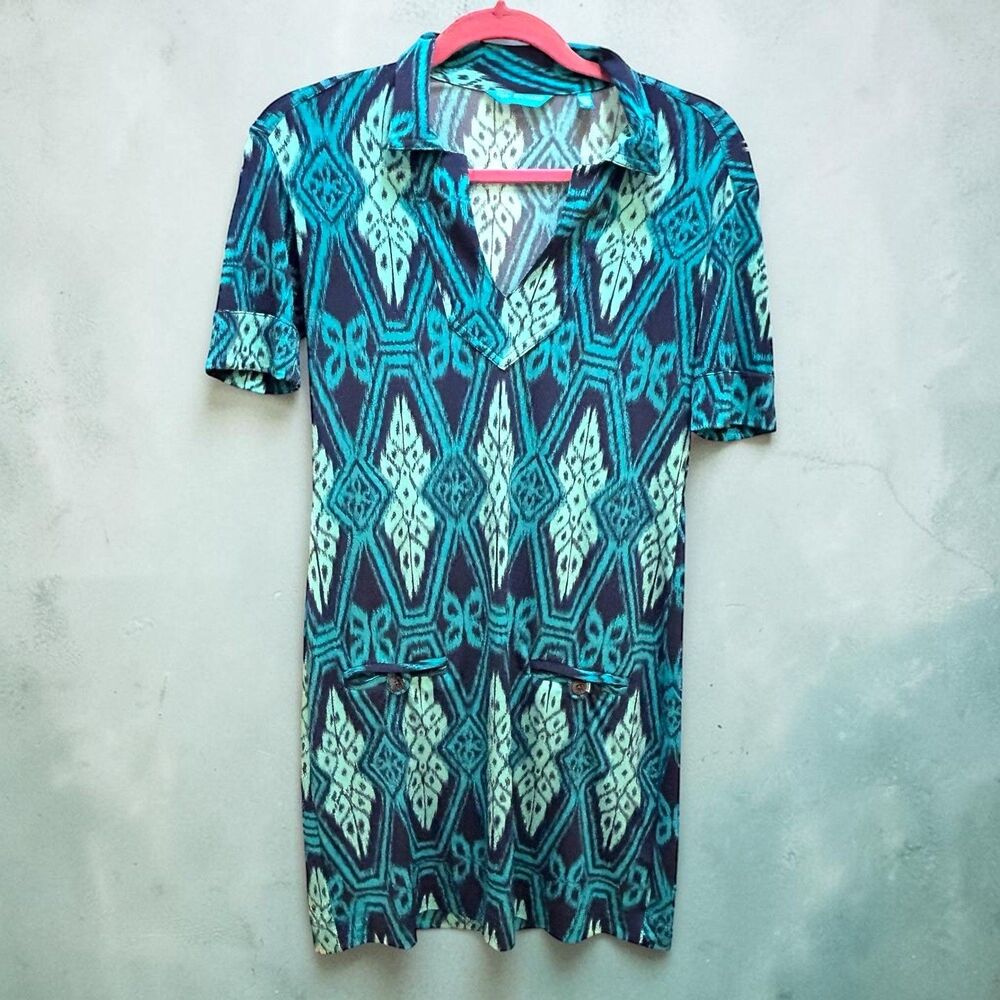 Tori Richard Dress XS V Neck Pocket Front Sheath Performance Golf Honolulu Beach